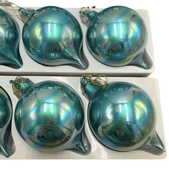 11 Jim Marvin Teal Blue Iridescent Glass Teardrop Ball Ornaments Bubblegum Lot - Picture 6 of 9